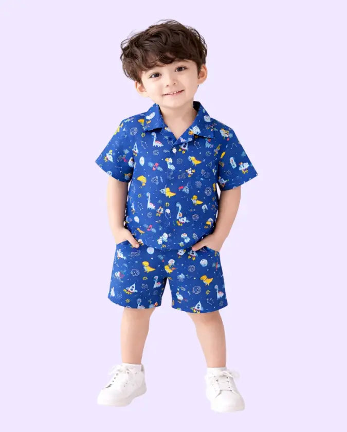 Bloomup Baby Boys Cotton Printed Shirt & Shorts Set – Cute Animal Graphic Summer Co-Ord Outfit for Infants & Toddlers Bloom Up