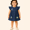 Navy Blue Embroidered Button-Front Kids Dress – Soft Cotton Summer Wear for Girls