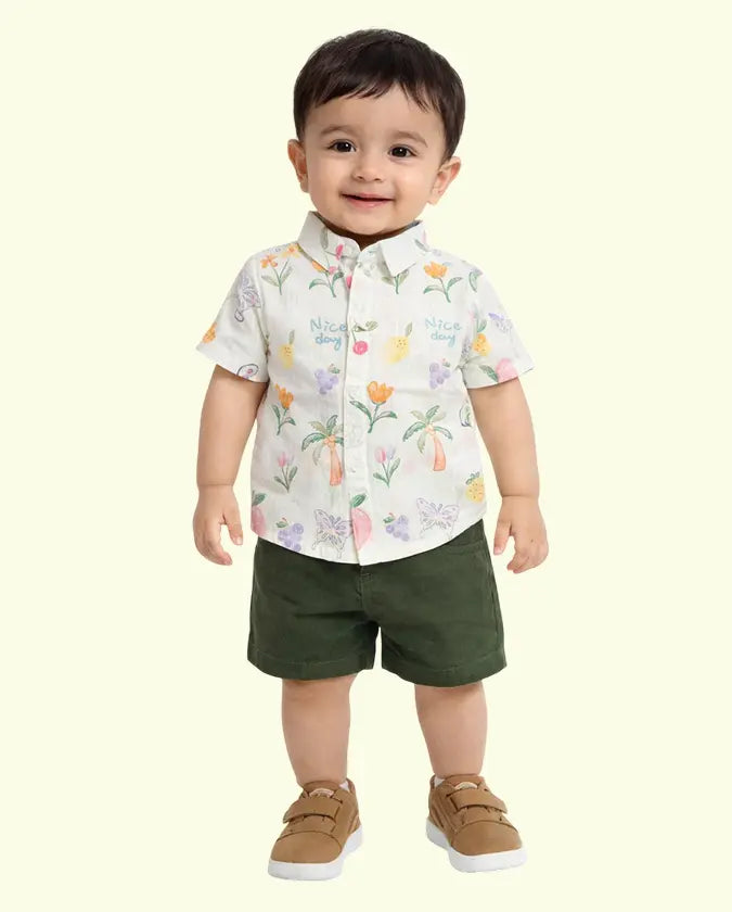 Bloomup Kids Floral Print Shirt & Olive Shorts Set – Cotton Summer Co-Ord Outfit for Babies & Toddlers Bloom Up