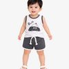 Grey Car Print Sleeveless Kids Co-ord Set – Soft Cotton Summer Wear for Boys
