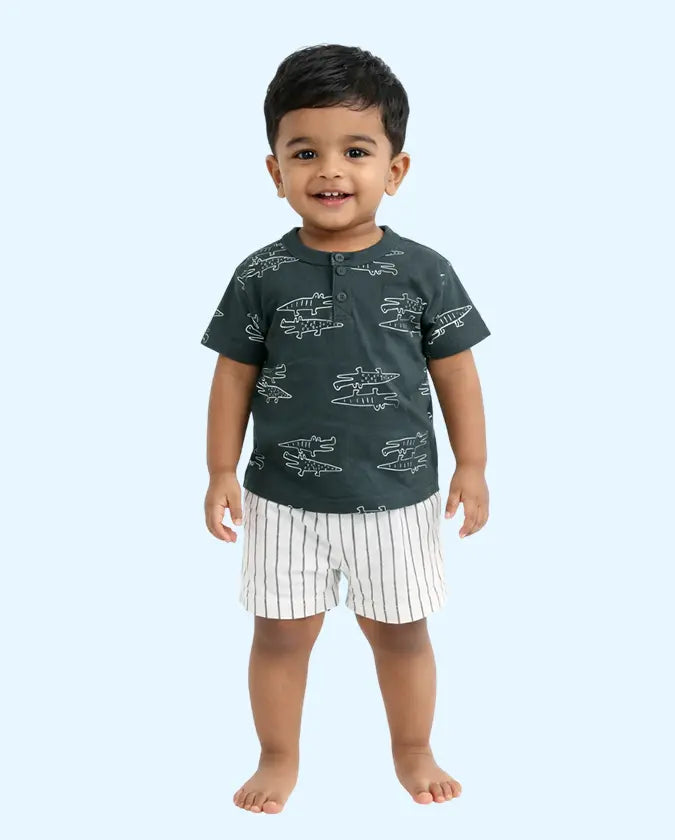 Bloomup Baby Boys Cotton T-Shirt & Shorts Set – Crocodile Print Toddler Co-Ord Outfit | Soft Summer Kids Clothing Bloom Up