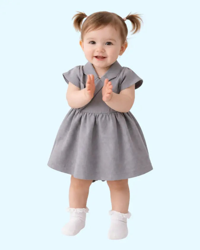 Bloomup BUG-8414 Grey Baby Girl Dress – Stylish and Comfortable Baby Dress with Wrap Design Bloom Up