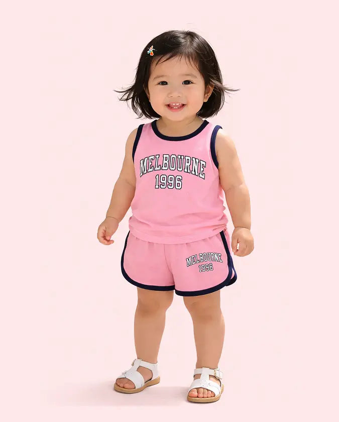 Bloomup Baby Girls Sleeveless T-Shirt & Shorts Set – Cute Pink Summer Co-Ord Outfit for Infants & Toddlers Bloom Up