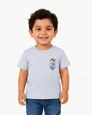 Sky Blue Minimal Cartoon Kids T-Shirt – Soft Cotton Casual Summer Wear for Boys BloomUp