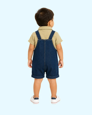 Baby Denim Dungaree Shorts Set with Pistachio Polo T-Shirt BloomUp
