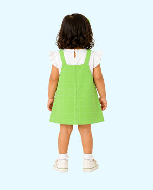 Baby Girls Lime Green Pinafore Dress Set with White Full Sleeve Top BloomUp