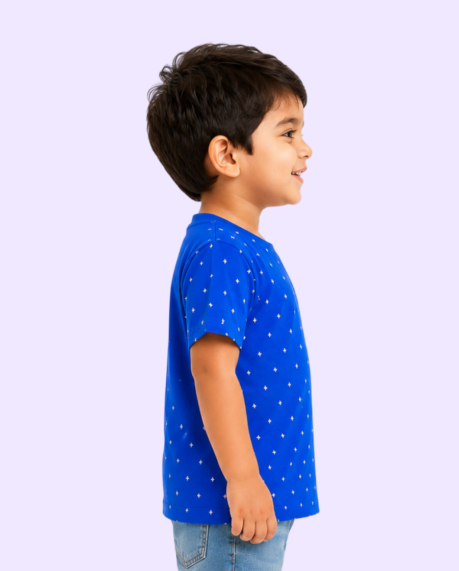 Blue Polka Dot Kids T-Shirt – Soft Cotton Casual Summer Wear for Boys BloomUp