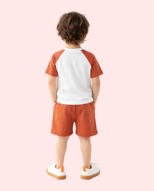 Rust Raglan Sleeve Kids Co-ord Set – Soft Cotton T-Shirt & Shorts Summer Wear for Boys BloomUp