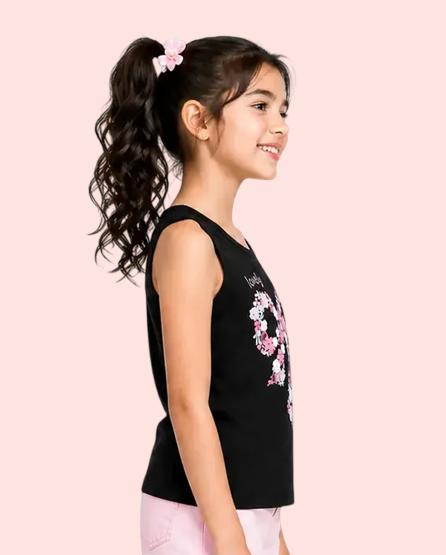 Black Lovely Floral Bow Sleeveless Top for Girls – Soft Cotton Summer Wear Kids Tank Top BloomUp