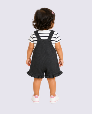 Baby Girls Charcoal Grey Dungaree Romper Set with Striped T-Shirt BloomUp