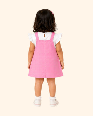 Baby Girls Pink Checkered Pinafore Dress Set with Ruffle Sleeve Top BloomUp
