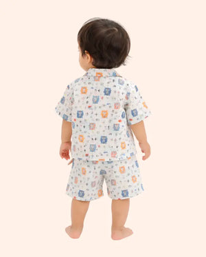 Bloomup Baby Boys Cartoon Bear Printed Co-Ord Set – Soft Cotton Half Sleeve Shirt & Shorts Set for Toddlers Bloom Up