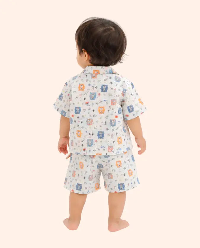 Bloomup Baby Boys Cartoon Bear Printed Co-Ord Set – Soft Cotton Half Sleeve Shirt & Shorts Set for Toddlers Bloom Up