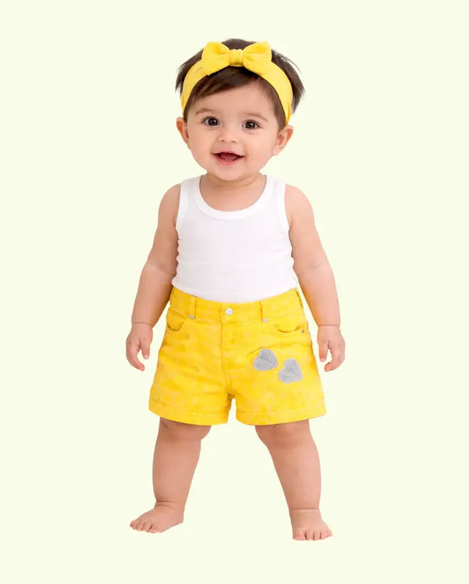 Bloomup Kids Yellow Heart Embroidered Denim Shorts | Stylish and Comfortable Summer Wear for Boys & Girls Bloom Up