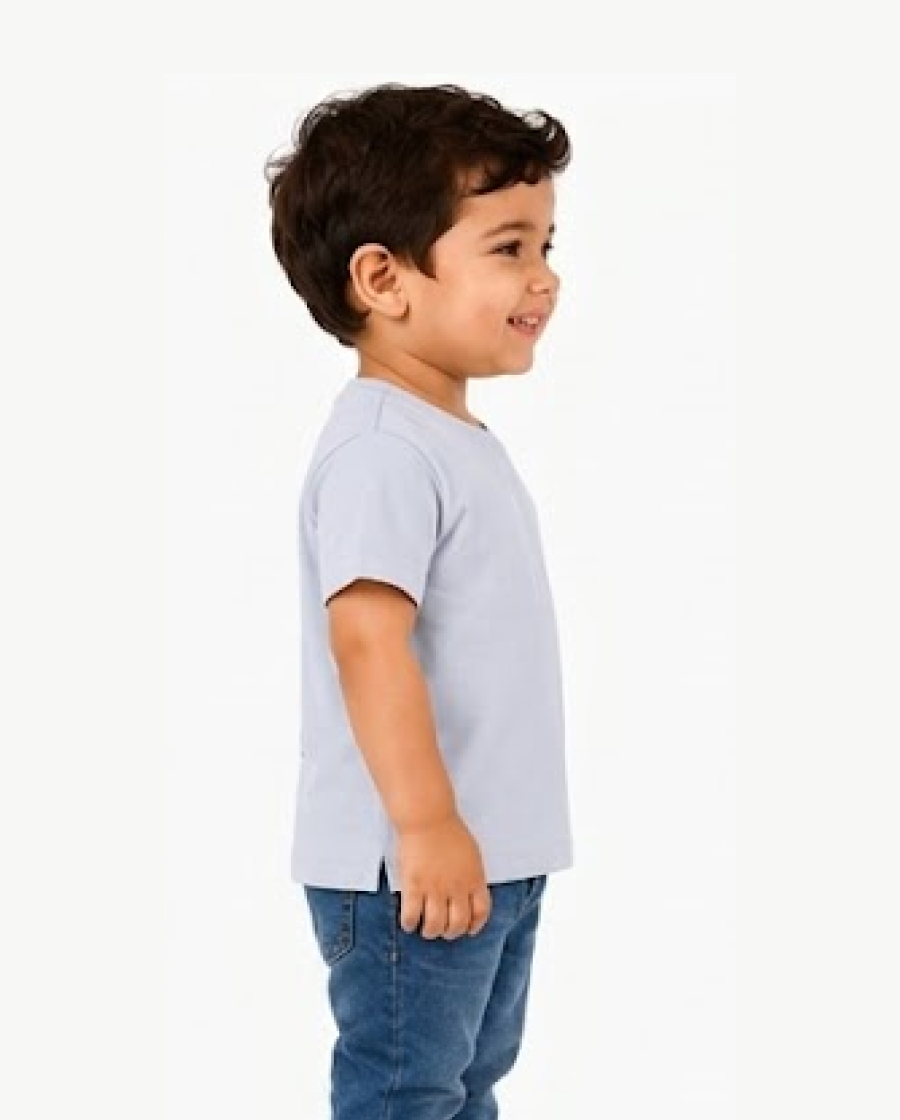 Sky Blue Minimal Cartoon Kids T-Shirt – Soft Cotton Casual Summer Wear for Boys BloomUp
