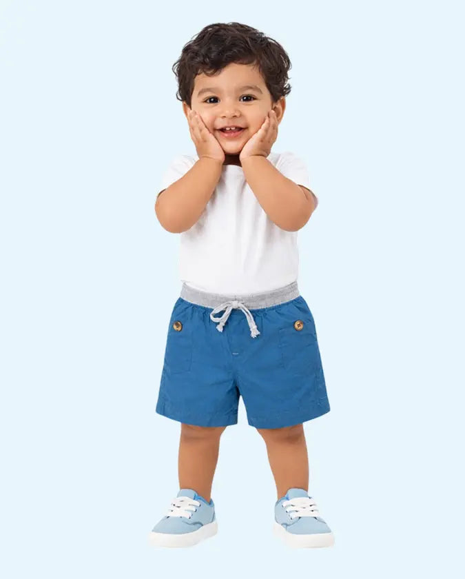 Spark Kids Teal Blue Cotton Cargo Shorts | Elastic Waist Drawstring Casual Summer Shorts for Boys Spark