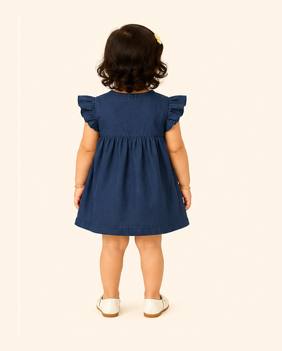 Navy Blue Embroidered Button-Front Kids Dress – Soft Cotton Summer Wear for Girls BloomUp