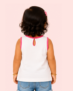 White Love Graphic Sleeveless Top for Girls – Soft Cotton Summer Wear Kids Tank Top BloomUp