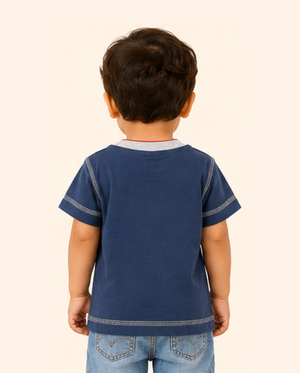 Navy Blue Space Rocket Graphic Kids T-Shirt – Soft Cotton Fun Summer Wear for Boys BloomUp