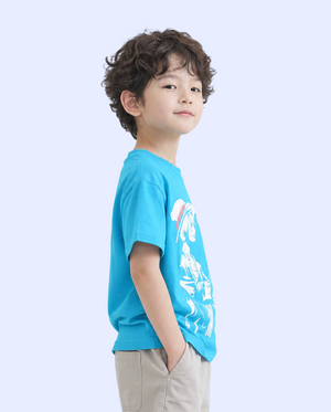 Blue Anime Graphic Kids T-Shirt – Monkey Character Print Cotton Summer Wear for Boys BloomUp