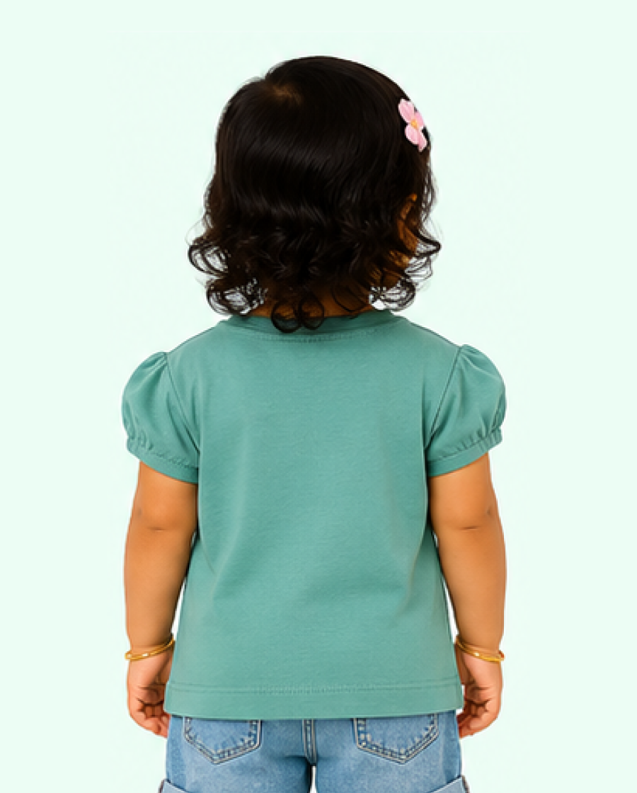 Green Aloha Fun Floral Kids T-Shirt – Soft Cotton Summer Wear Girls Casual Top BloomUp