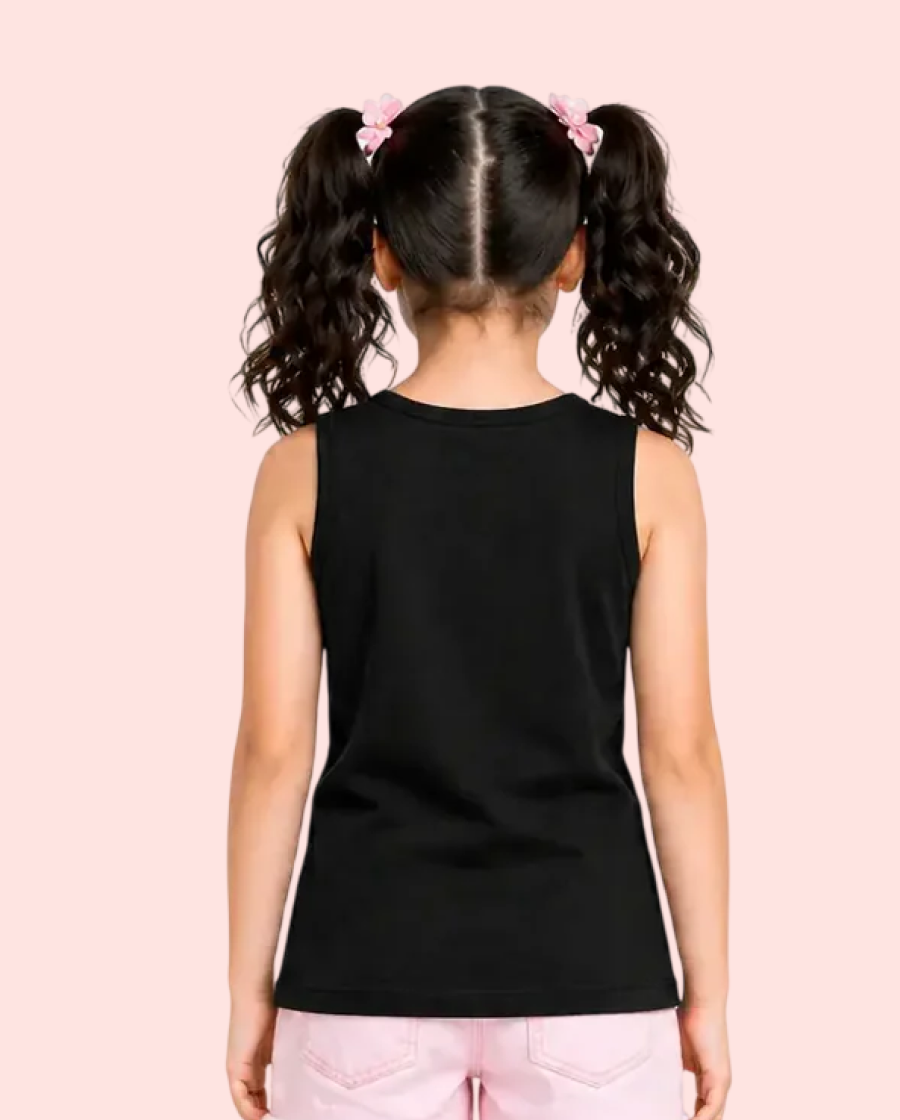 Black Lovely Floral Bow Sleeveless Top for Girls – Soft Cotton Summer Wear Kids Tank Top BloomUp