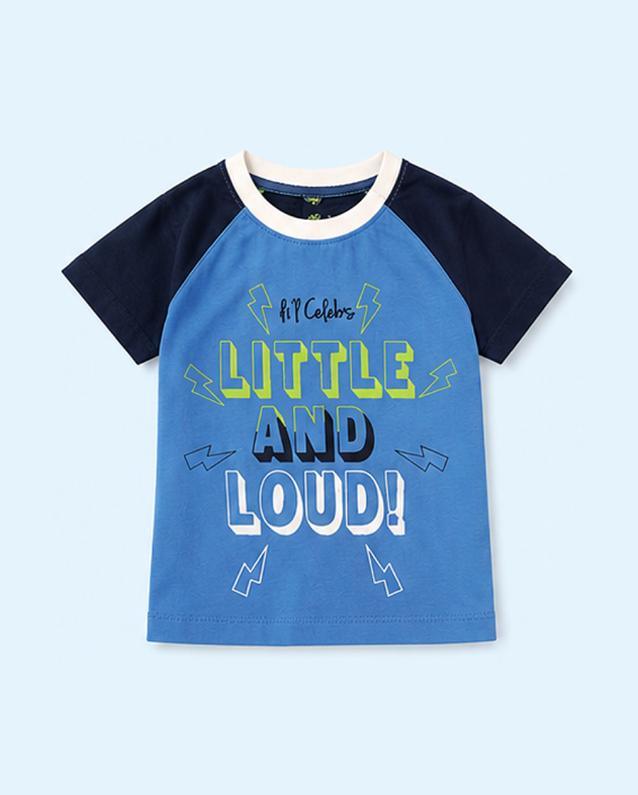 Blue Graphic Raglan Kids T-Shirt – “Little and Loud” Soft Cotton Summer Wear for Boys BloomUp