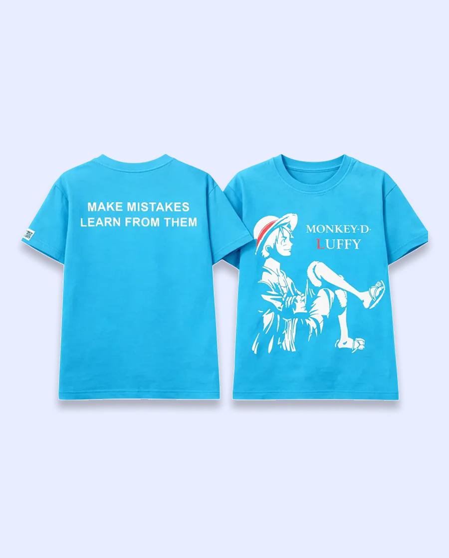 Blue Anime Graphic Kids T-Shirt – Monkey Character Print Cotton Summer Wear for Boys BloomUp