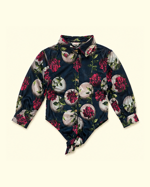 Girls Floral Printed Denim Shirt – Soft Cotton Full Sleeve Casual Kids Wear Top BloomUp