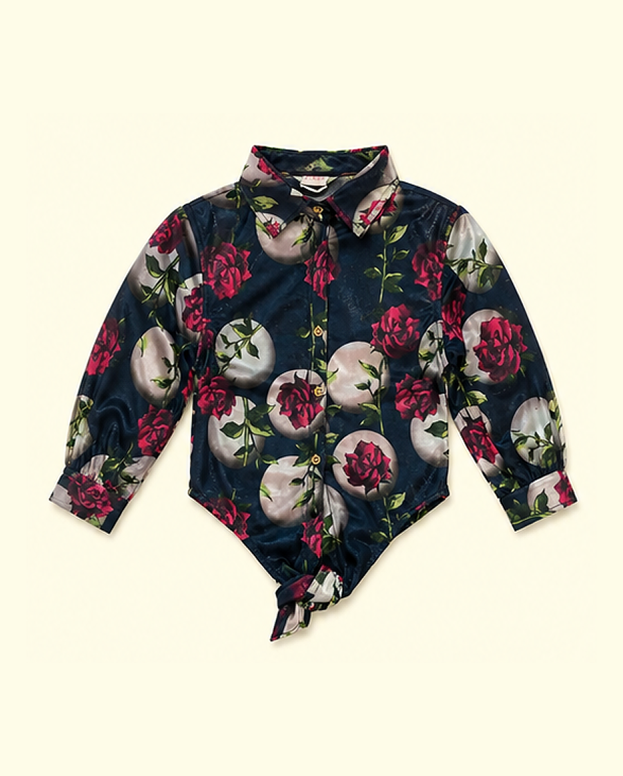 Girls Floral Printed Denim Shirt – Soft Cotton Full Sleeve Casual Kids Wear Top BloomUp
