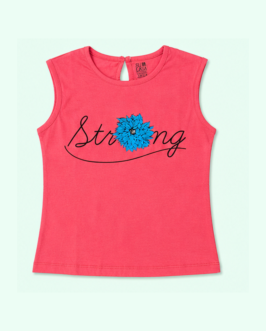 Pink Strong Floral Graphic Sleeveless Top for Girls – Soft Cotton Summer Wear Kids Tank Top BloomUp