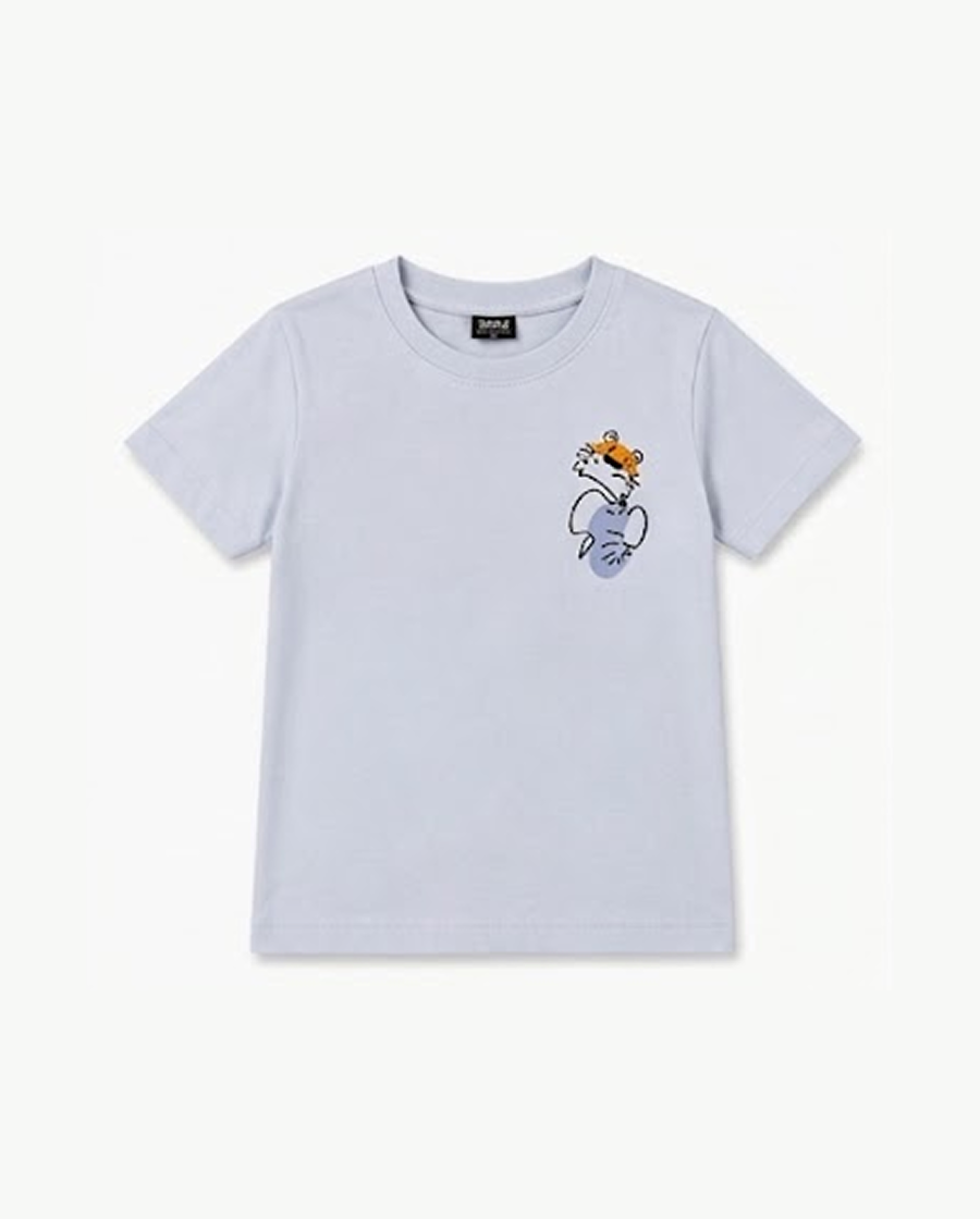 Sky Blue Minimal Cartoon Kids T-Shirt – Soft Cotton Casual Summer Wear for Boys BloomUp