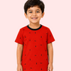 Red NYC Micro Print Kids T-Shirt – Soft Cotton Casual Summer Wear for Boys