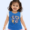 Blue “Love” Graphic Sleeveless Kids T-Shirt – Soft Cotton Ruffle Shoulder Summer Wear for Girls