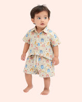 Bloomup Baby Boys Cartoon Bear Printed Co-Ord Set – Soft Cotton Half Sleeve Shirt & Shorts Set for Toddlers Bloom Up