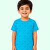 Teal Blue Micro Print Kids T-Shirt – Soft Cotton Casual Summer Wear for Boys