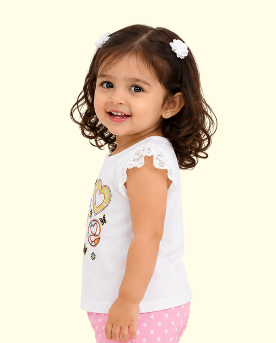 White “Love” Graphic Sleeveless Kids T-Shirt – Soft Cotton Lace Shoulder Summer Wear for Girls BloomUp