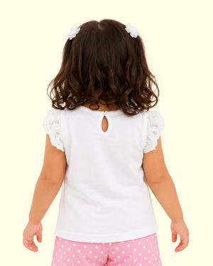 White “Love” Graphic Sleeveless Kids T-Shirt – Soft Cotton Lace Shoulder Summer Wear for Girls BloomUp