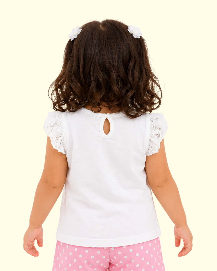 White “Love” Graphic Sleeveless Kids T-Shirt – Soft Cotton Lace Shoulder Summer Wear for Girls BloomUp