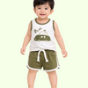 Olive Green Car Print Sleeveless Kids Co-ord Set – Soft Cotton Summer Wear for Boys