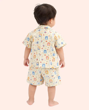 Bloomup Baby Boys Cartoon Bear Printed Co-Ord Set – Soft Cotton Half Sleeve Shirt & Shorts Set for Toddlers Bloom Up