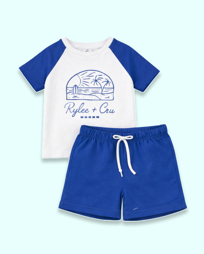 Blue Raglan Sleeve Kids Co-ord Set – Soft Cotton T-Shirt & Shorts Summer Wear for Boys BloomUp