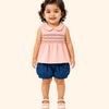 Peach Smocked Top & Denim Shorts Kids Co-ord Set – Soft Cotton Summer Outfit for Girls