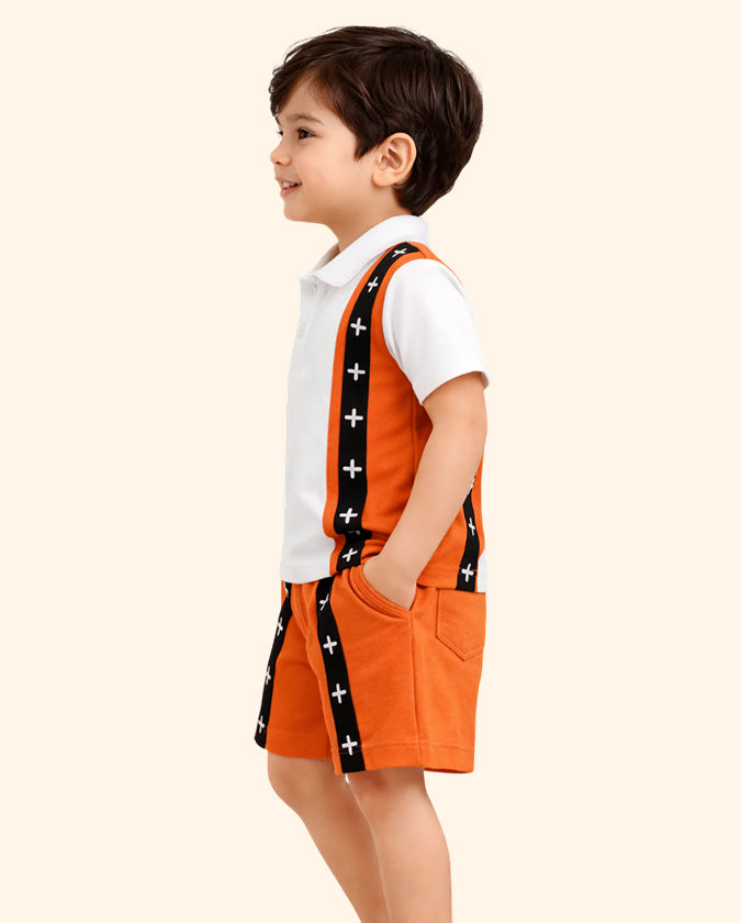 Orange Polo T-Shirt & Shorts Co-ord Set for Boys – Soft Cotton Summer Wear Kids Outfit BloomUp