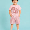 Pink Safari Graphic T-Shirt & Striped Shorts Co-ord Set for Girls – Soft Cotton Summer Outfit
