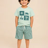 Mint Green Safari Graphic T-Shirt & Striped Shorts Co-ord Set for Boys – Soft Cotton Summer Outfit