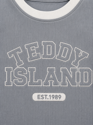 Teddy Island Ribbed T-Shirt & Jogger Set for Boys – Soft Cotton Summer Co-ord Set BloomUp