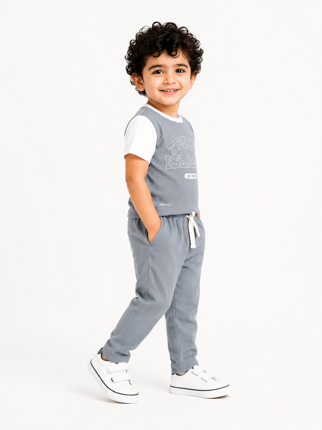 Teddy Island Ribbed T-Shirt & Jogger Set for Boys – Soft Cotton Summer Co-ord Set BloomUp