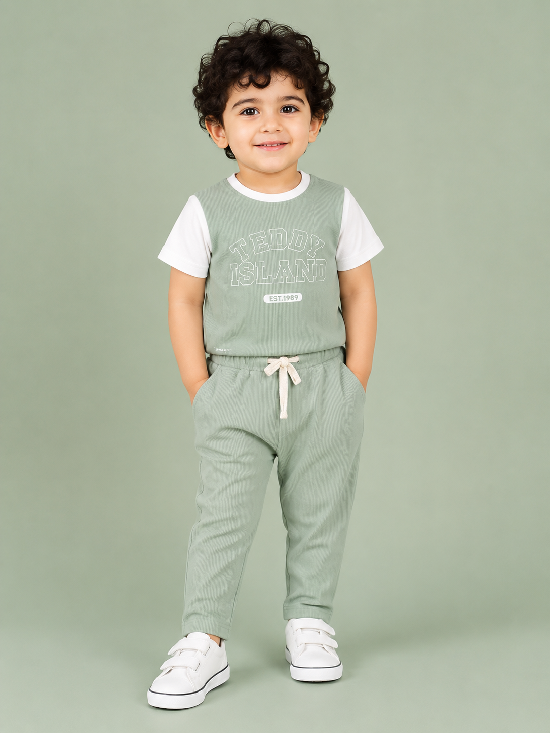 Teddy Island Ribbed T-Shirt & Jogger Set for Boys – Soft Cotton Co-ord Set BloomUp