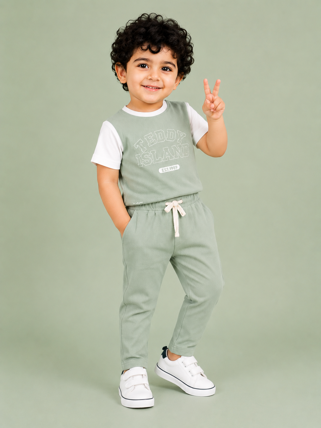 Teddy Island Ribbed T-Shirt & Jogger Set for Boys – Soft Cotton Co-ord Set BloomUp